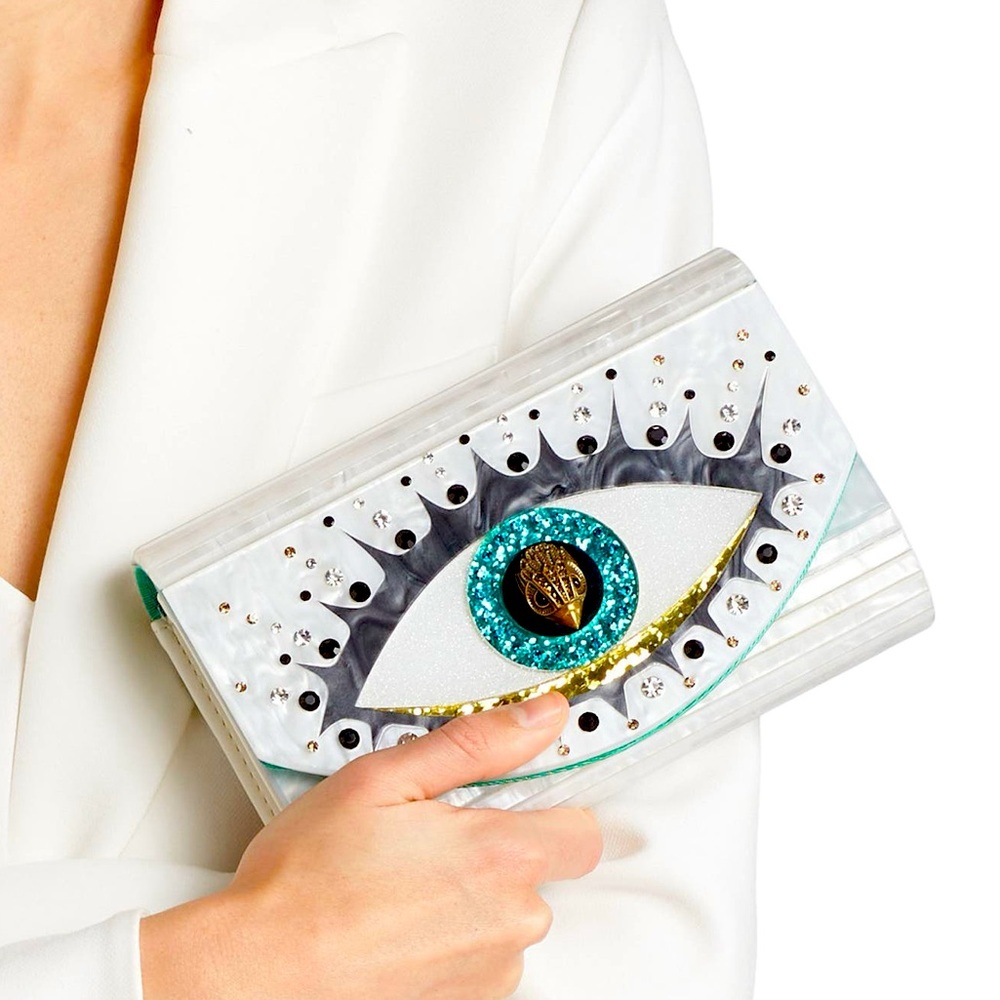 KURT GEIGER CLUTCH! Chic Eye-Design Clutch in White and Teal